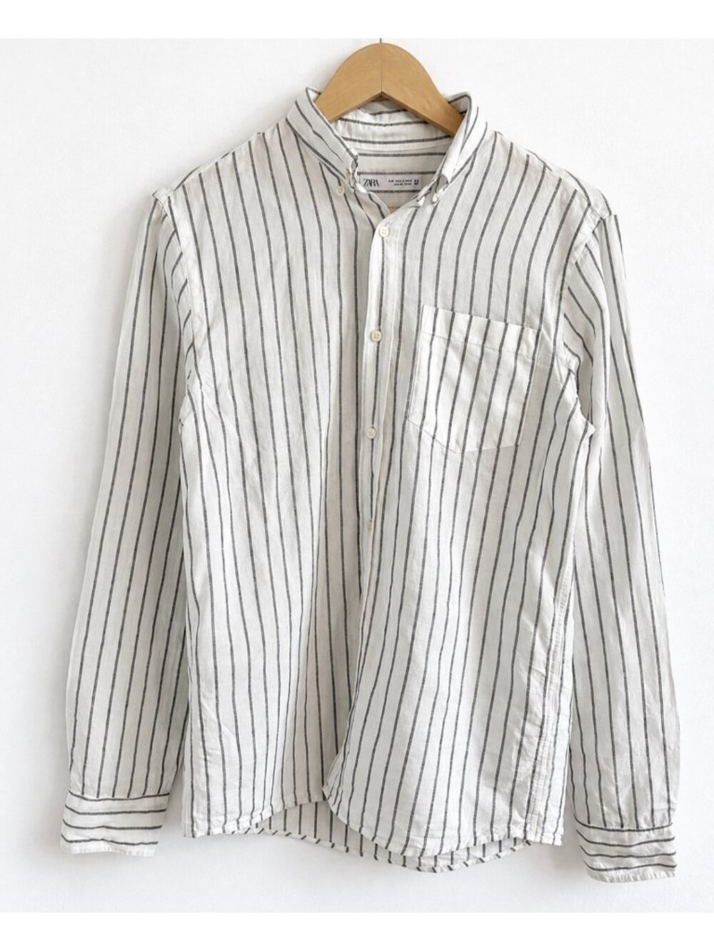 Zara Linen Blend Striped Button Down Shirt Coastal Minimalist White Black Men S